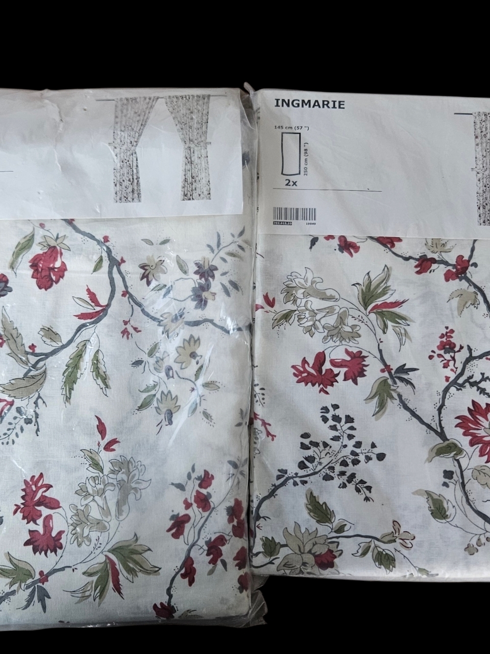 NEW IKEA INGMARIE Floral 4pc 57" x 98" Drapery Panels With Tieback Set Of 4
